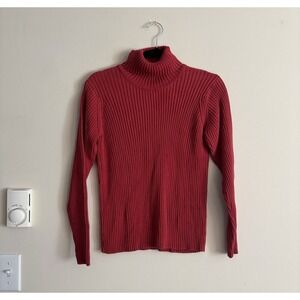 Y2K Vintage‎ LL Bean Ribbed Knit Turtleneck Sweater Red Long Sleeve Large